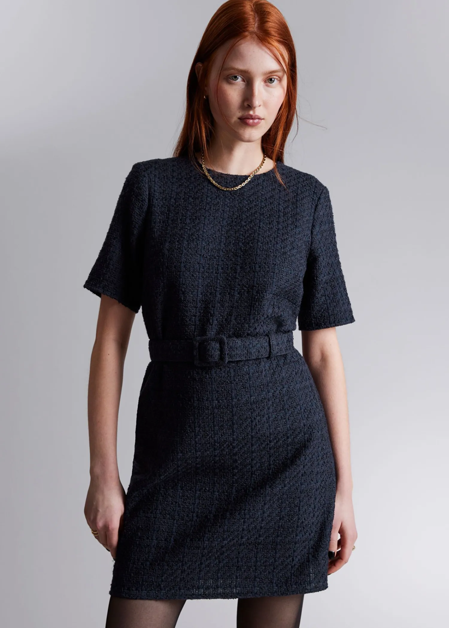 Cheap Tweed Minikjole Med Baelte Kvinder Kjoler