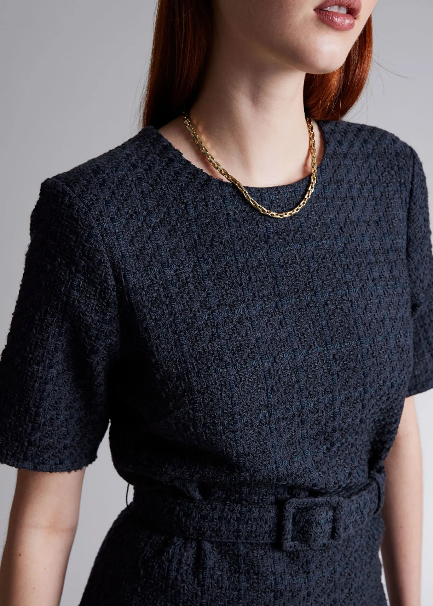 Cheap Tweed Minikjole Med Baelte Kvinder Kjoler