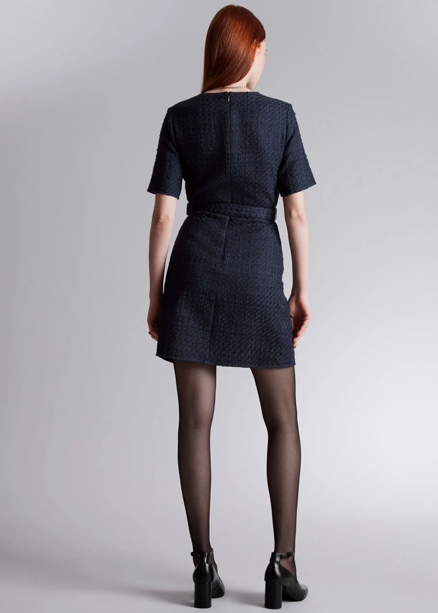 Cheap Tweed Minikjole Med Baelte Kvinder Kjoler