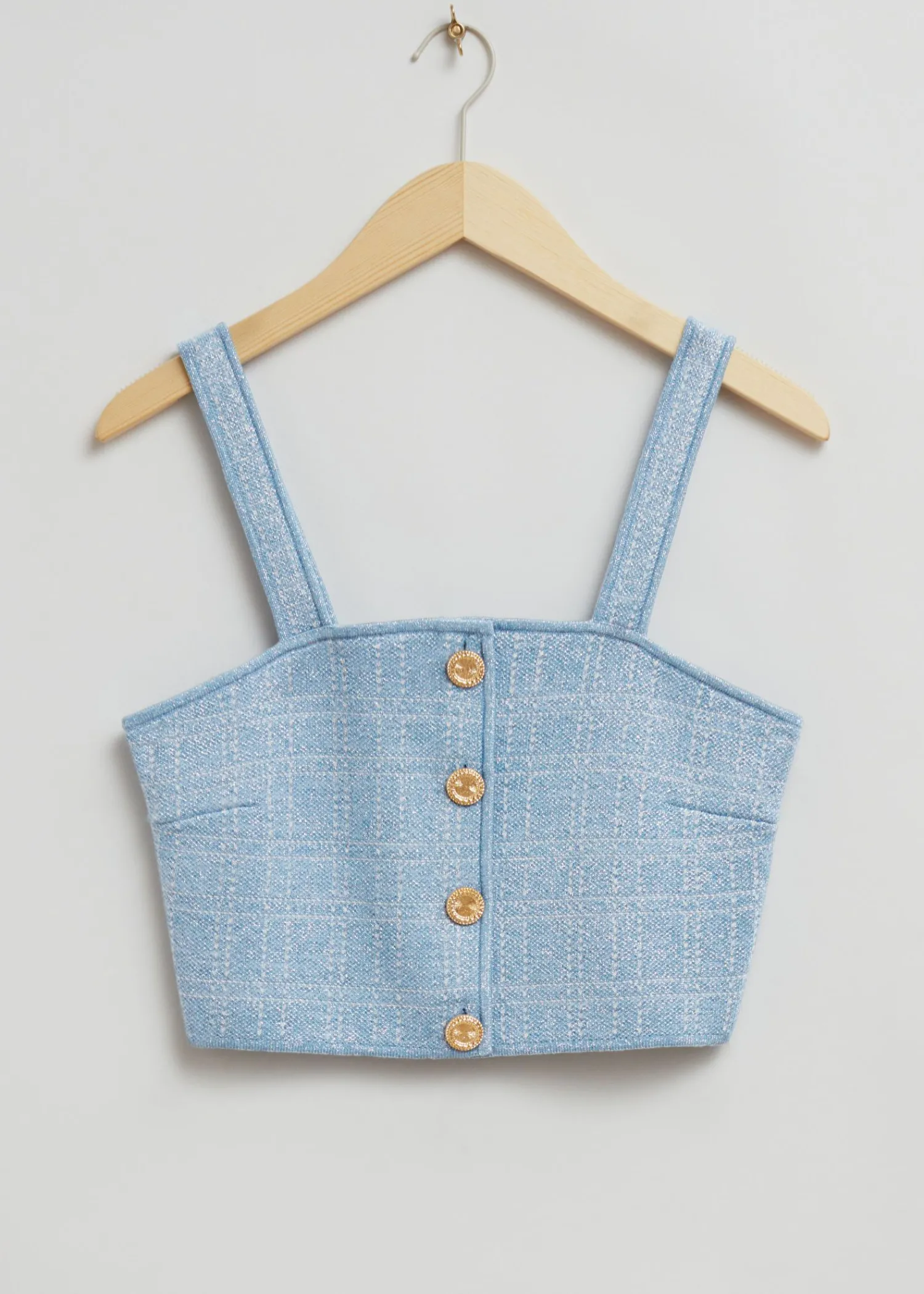 Outlet Tweed Strik Bustier Top Med Knapper Kvinder Toppe