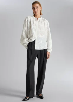 Best Sale Voluminos Bluse Med Stand-Up Krave Kvinder Bluser Og Skjorter