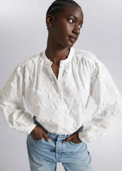 Online Voluminos Bluse Med Stand-Up Krave Kvinder Bluser Og Skjorter