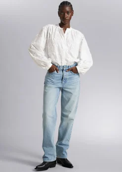 Online Voluminos Bluse Med Stand-Up Krave Kvinder Bluser Og Skjorter