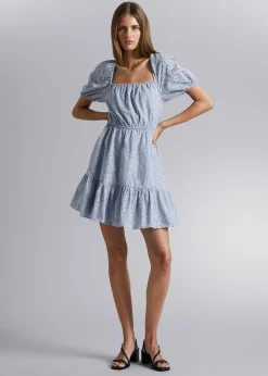 Online Voluminos Broderie Anglaise Mini Kjole Kvinder Kjoler