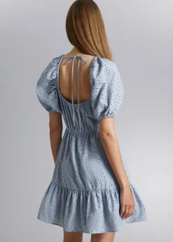 Online Voluminos Broderie Anglaise Mini Kjole Kvinder Kjoler